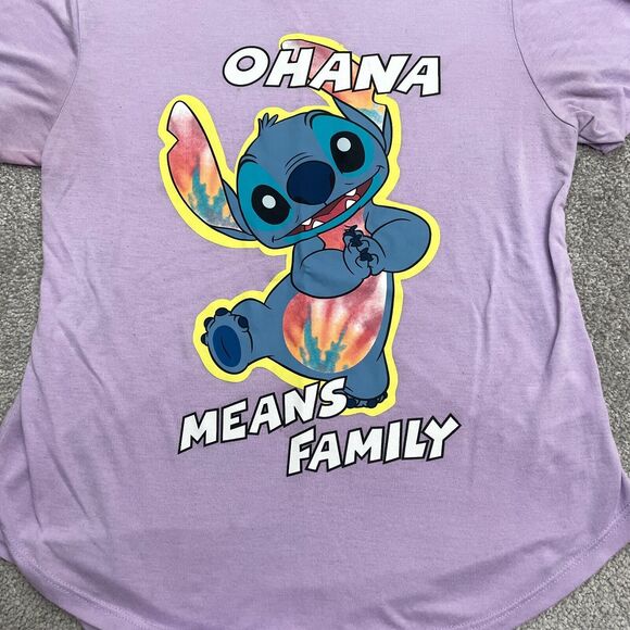 Disney Stitch Ohana Means Family Graphic T-Shirt Juniors Large Purple Casual Tee - Picture 3 of 13